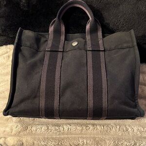 Hermes Black Canvas Tote Bag